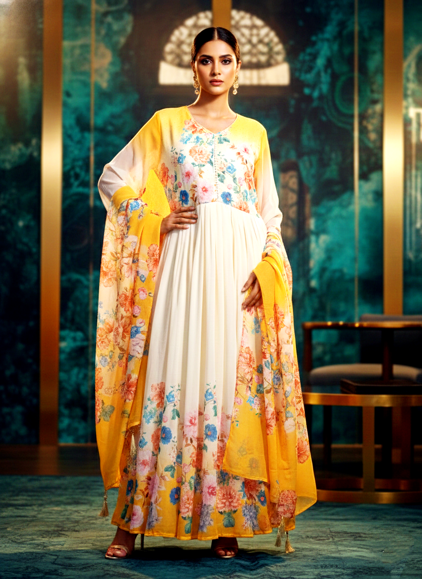 Elegant Floor-Length Anarkali Suit Set with Dupatta - Image 3