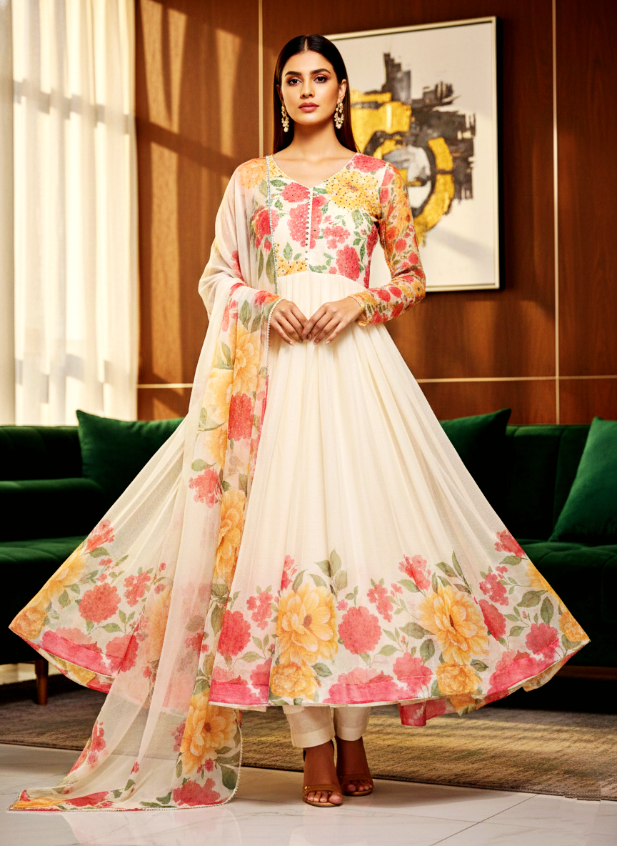 Elegant Floor-Length Anarkali Suit Set with Dupatta