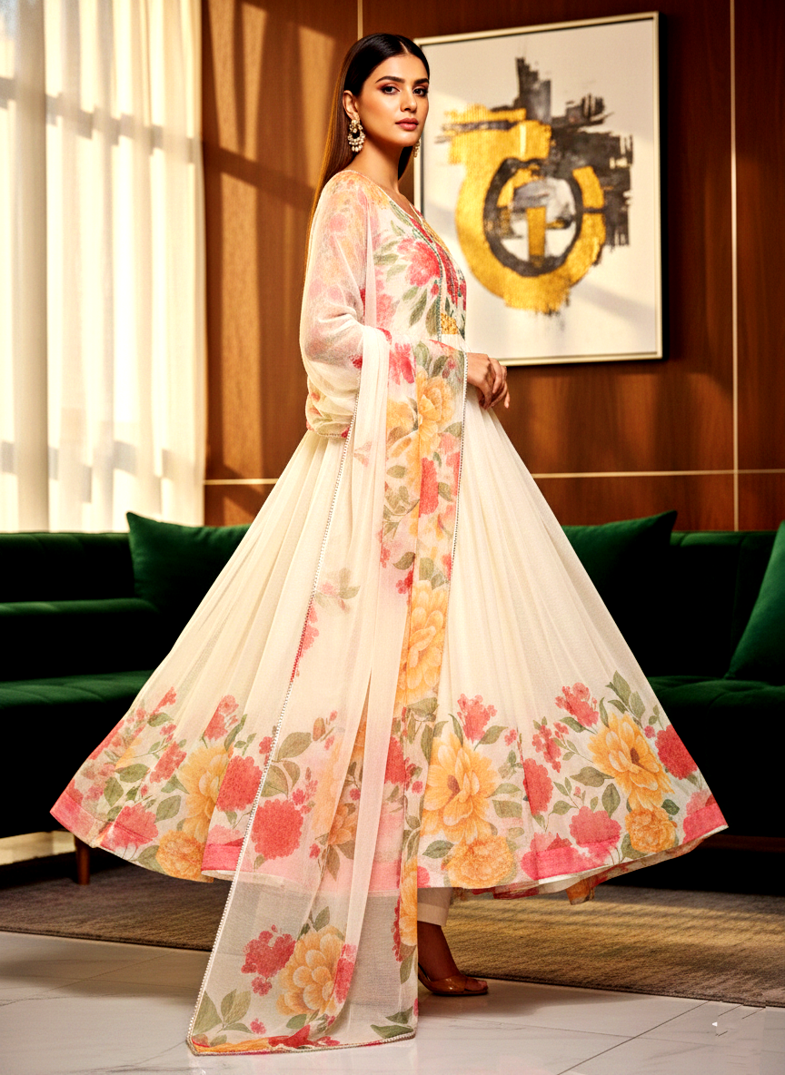 Elegant Floor-Length Anarkali Suit Set with Dupatta - Image 2