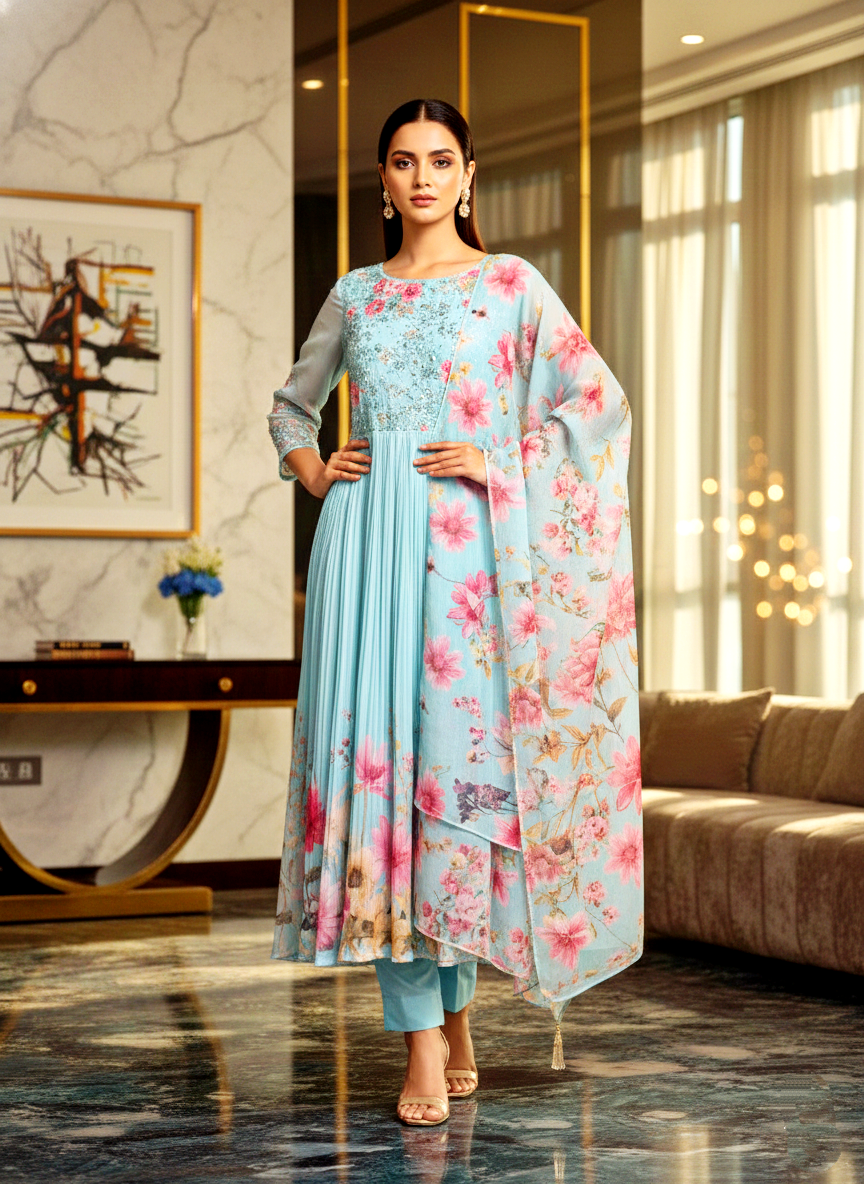 Anarkali-style floor-length gown