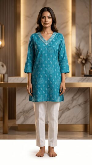 Women Ethnic Bandhej Print Hip-Length Straight Tunic Kurta for Jeans & Trousers